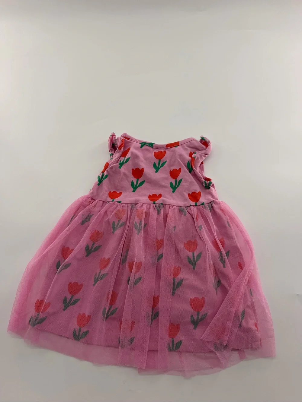 Hanna Andersson Baby Flutter Sleeve Tulle Dress Pink Tulips Flowers Girl HA 8037
